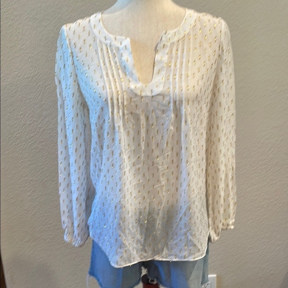 Chic LILLY PULITZER White and Gold Women's Silk Blouse SZ sm - Picture 1 of 6